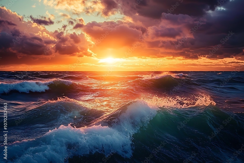 Breathtaking sunrise over the ocean, showcasing the interplay of light and water. Breathtaking sunrise over the ocean, showcasing the interplay of light and water.