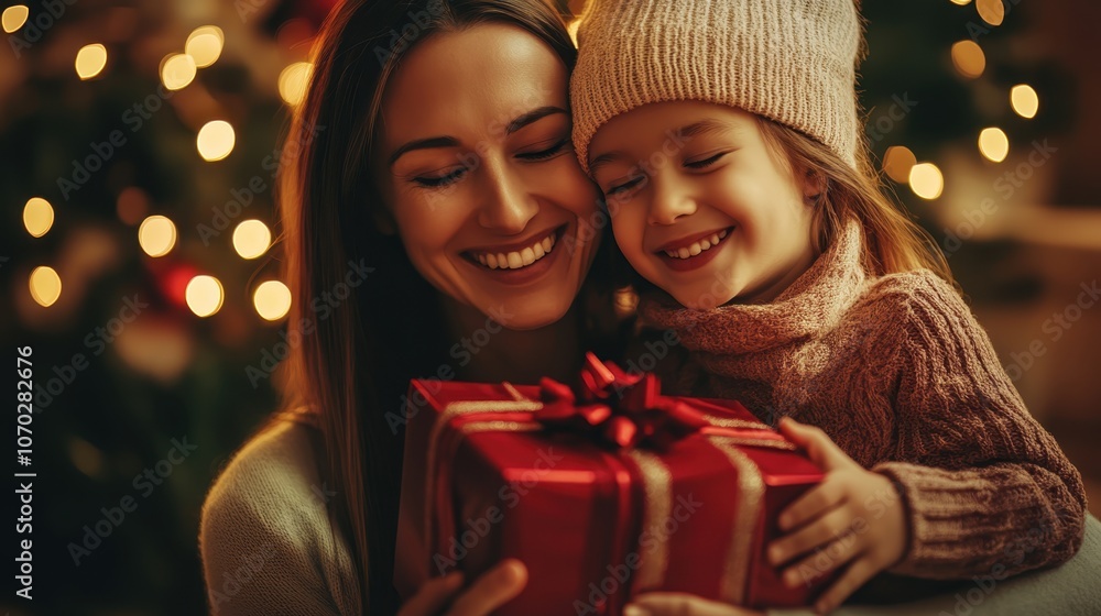 Mother and Daughter with Christmas Gift Mother and Daughter with Christmas Gift