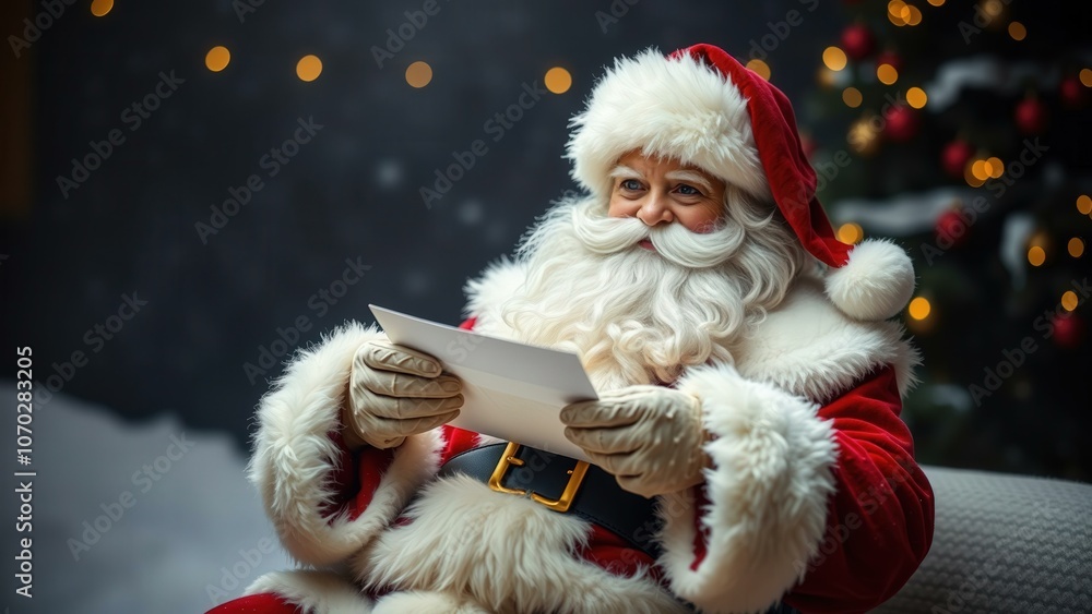Experience the Magic of Christmas with Santa Claus Reading His Naughty and Nice List, Perfect for Holiday Greetings and Decorations Experience the Magic of Christmas with Santa Claus Reading His Naughty and Nice List, Perfect for Holiday Greetings and Decorations