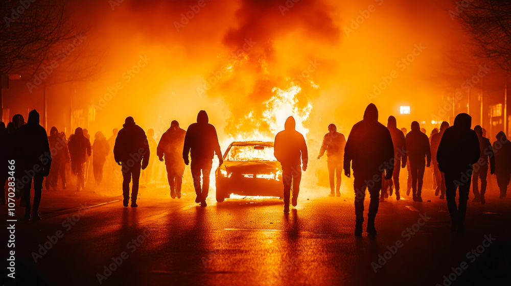 Protestors, rioters starting fires and causing massive damage Protestors, rioters starting fires and causing massive damage