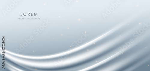 Abstract white curved lines on grey background with lighting effect sparkle.