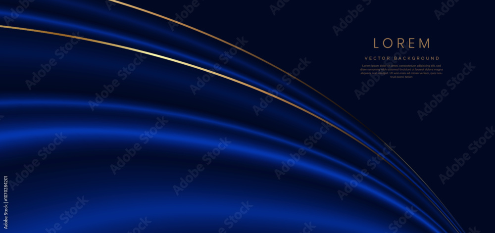 Abstract elegant blue curve and gold line with lighting effect sparkle on blue background. Abstract elegant blue curve and gold line with lighting effect sparkle on blue background.