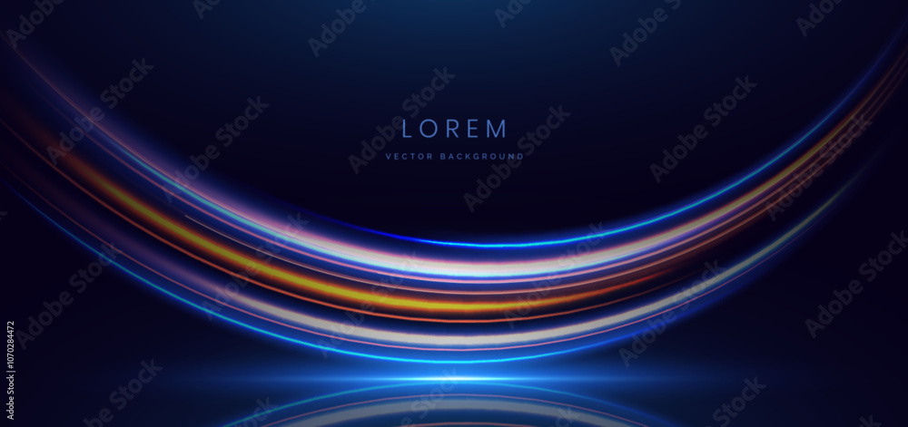 Abstract futuristic glowing neon multi color lines. Hi speed motion moving concept on dark blue background. Abstract futuristic glowing neon multi color lines. Hi speed motion moving concept on dark blue background.