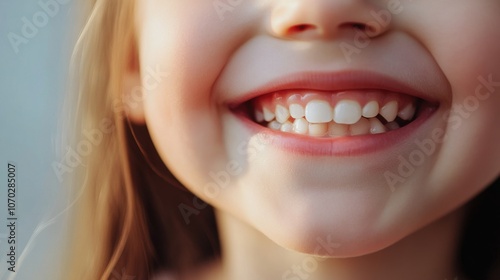  a child smiling wide close up of a mouth dental care concept with a text space  photo