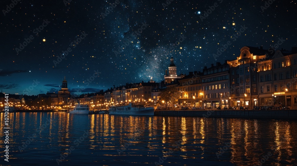 Naklejka premium Night Sky Over Cityscape