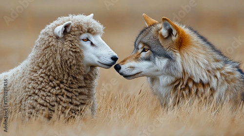 Wolf and sheep are buddies, impossible friendship, opposites attract