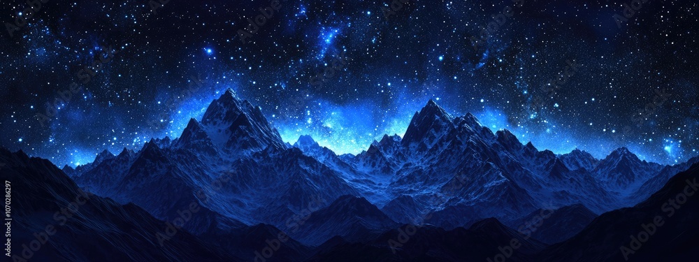 Fototapeta premium A painting of a mountain range under a starry night sky