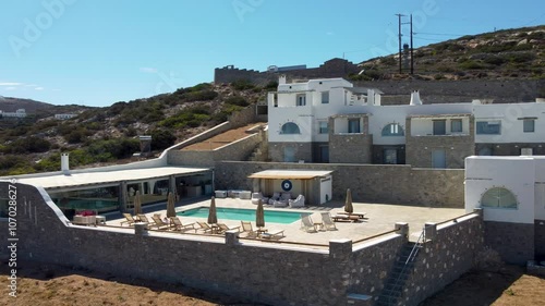 Aerial Orbit View of Greek Village Villa Mira Hotel Pool Terrace, Paros photo