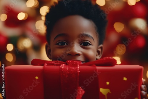 Boy smiling with Christmas gift box 