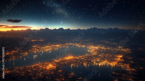 City Lights Under a Starry Sky