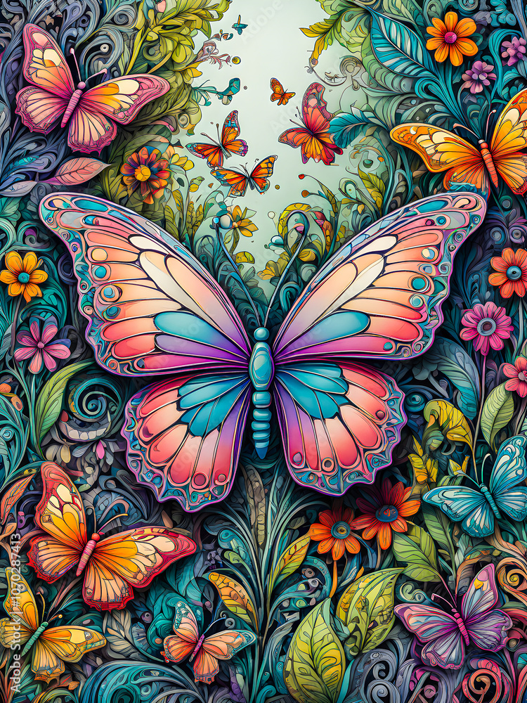 Artistic playful animal portraits with bold lines vibrant colorful scheme. Colorful doodle Butterfly portrait drawing painting expressionist. Happy friendly wildlife decoration design. Generated Ai Artistic playful animal portraits with bold lines vibrant colorful scheme. Colorful doodle Butterfly portrait drawing painting expressionist. Happy friendly wildlife decoration design. Generated Ai