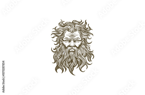 Zeus god of thunder engraving logo design vector vintage