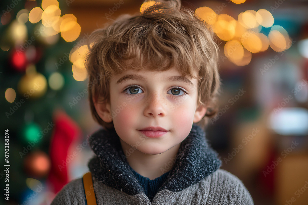 Generative AI image of a smiling girl in a red hat and sweater, celebrating the New Year at school with classmates in festive attire Generative AI image of a smiling girl in a red hat and sweater, celebrating the New Year at school with classmates in festive attire