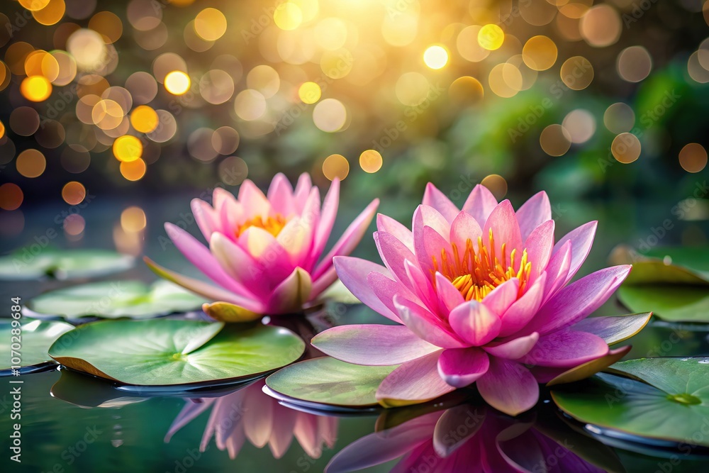 Pink Water Lilies Close Up, Bokeh Background, Aesthetic Photography Pink Water Lilies Close Up, Bokeh Background, Aesthetic Photography