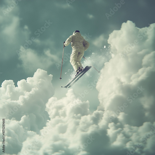 skier jumping in the sky photo