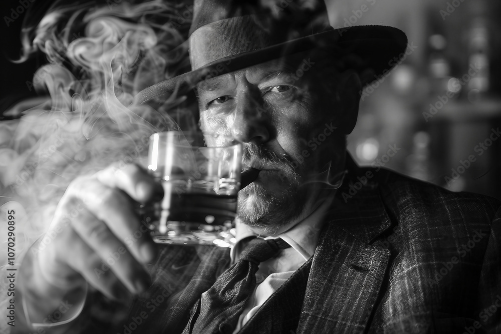 Generative AI Portrait of Man in Retro Detective Style, Noir Film Character Look Generative AI Portrait of Man in Retro Detective Style, Noir Film Character Look