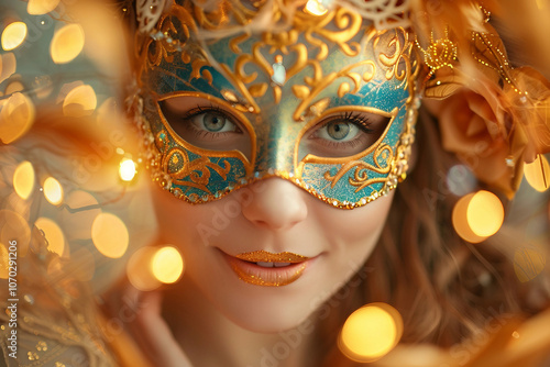 Venetian carnival mask on blurred bokeh background generative ai image