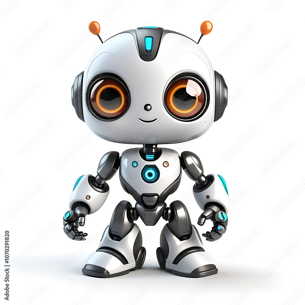 Cute cartoon 3D robot isolated on white background Cute cartoon 3D robot isolated on white background