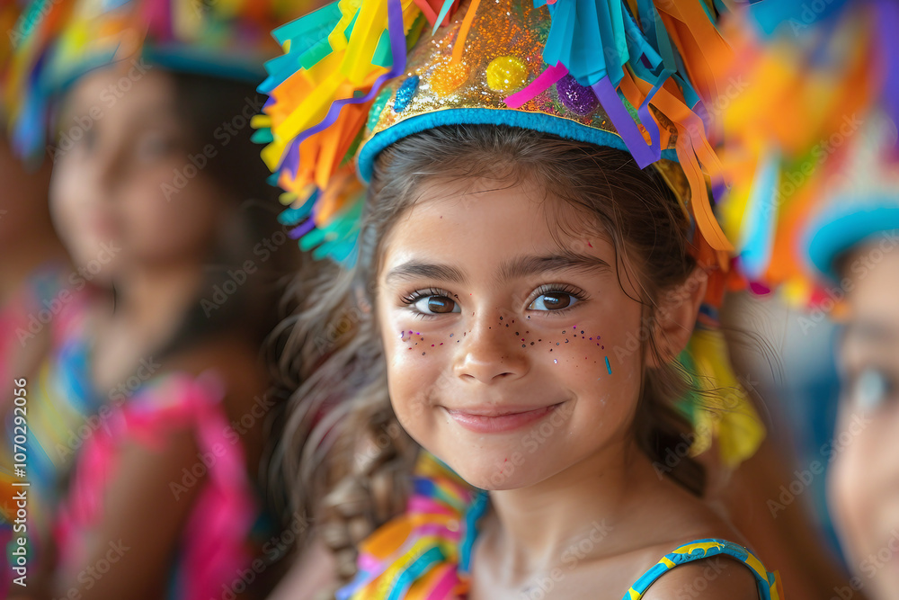 Generative AI Image of a Smiling Child in Colorful Traditional Costume at a Festive Holiday Celebration Generative AI Image of a Smiling Child in Colorful Traditional Costume at a Festive Holiday Celebration