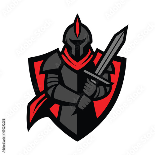 knight mascot in armor holding a sword vector illustration