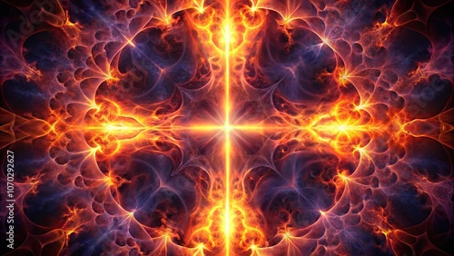 Abstract symmetrical fractal cross and fire cloud designs