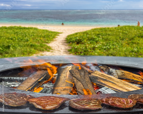 Magrets de canard en grillades sur brasero, plage de la Saline, réunion photo