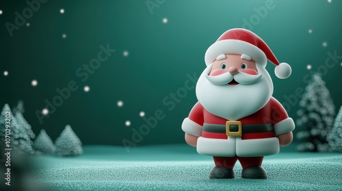 Cute Santa Claus figurine with holiday trees 