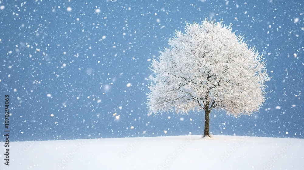Snowy Tree in Winter Wonderland Scene Snowy Tree in Winter Wonderland Scene