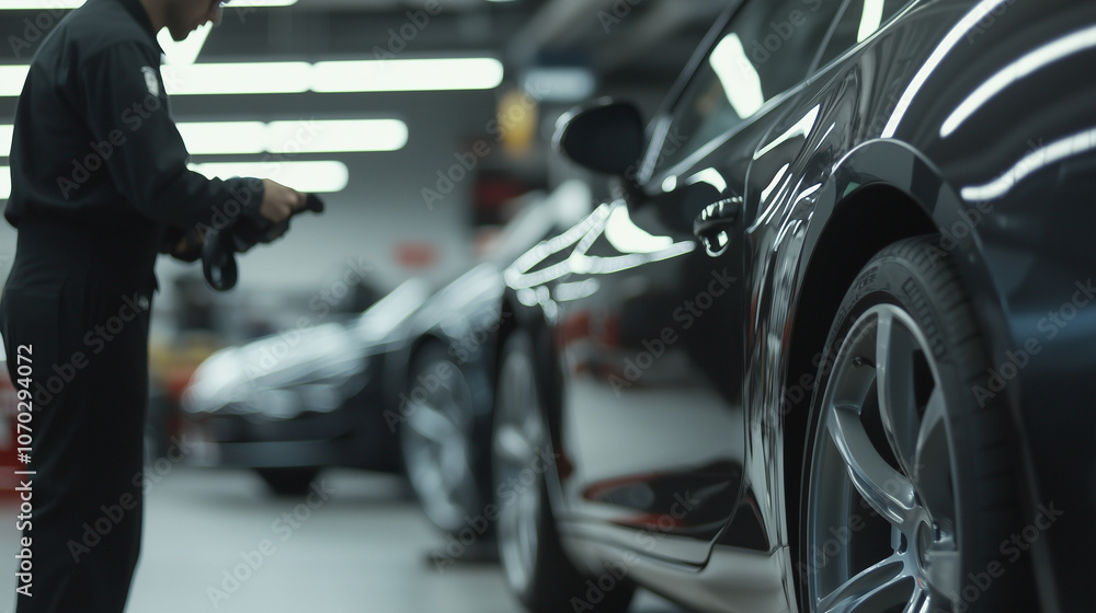 Tire Technician Conducting Efficient Vehicle Changes in Busy Garage Tire Technician Conducting Efficient Vehicle Changes in Busy Garage