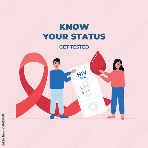 Taking home express HIV test concept. World AIDS day awareness campaign. Vector illustration in flat style.