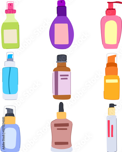 hair serum set cartoon. strengthen hydrate, growth moisture, volume silk hair serum sign. isolated symbol vector illustration