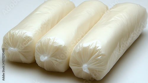 Wallpaper Mural Three Rolls of Plastic Wrap Neatly Arranged on a Plain Surface for Food Storage or Preservation Use Torontodigital.ca