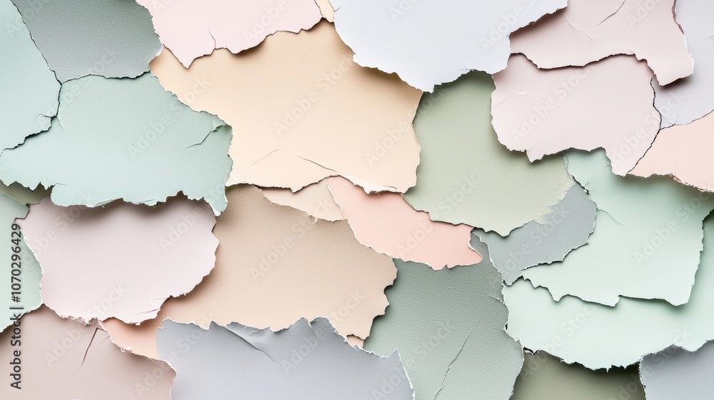 Flat, soft pastel background with overlapping layers of torn paper in various muted colors like pale pink, light grey, and soft olive. Flat, soft pastel background with overlapping layers of torn paper in various muted colors like pale pink, light grey, and soft olive.