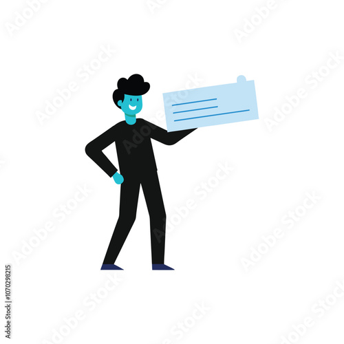 A person receiving a paycheck vector illustration