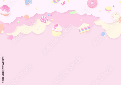 Dessert with pastel clouds background