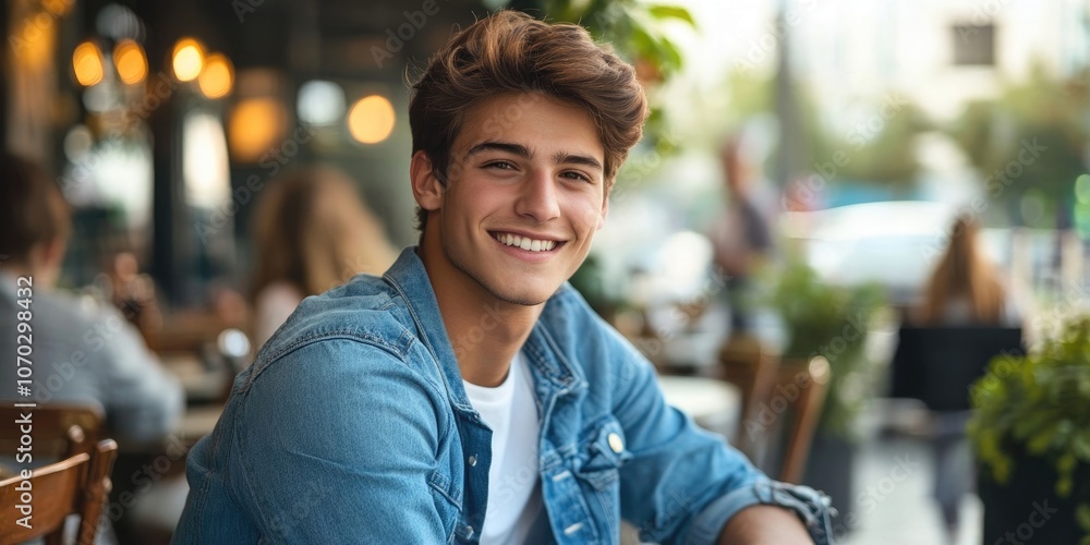 Obraz premium Enjoying time at the cafe. Image of an attractive young man seated at an outdoor cafe.