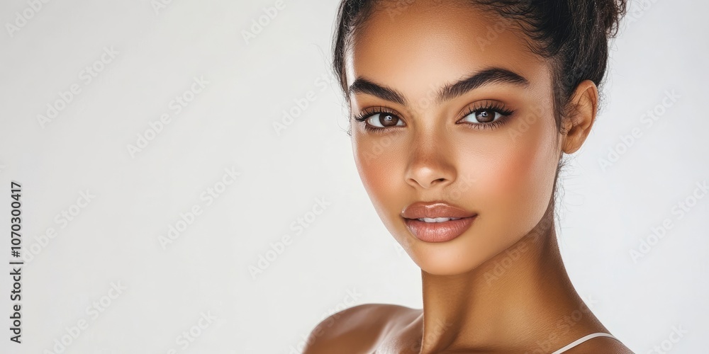 Portrait of a stunning young female model posing in front of a white background. Portrait of a stunning young female model posing in front of a white background.