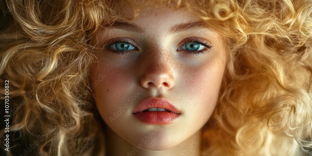 Portrait of a young, beautiful girl with curly blonde hair. Portrait of a young, beautiful girl with curly blonde hair.
