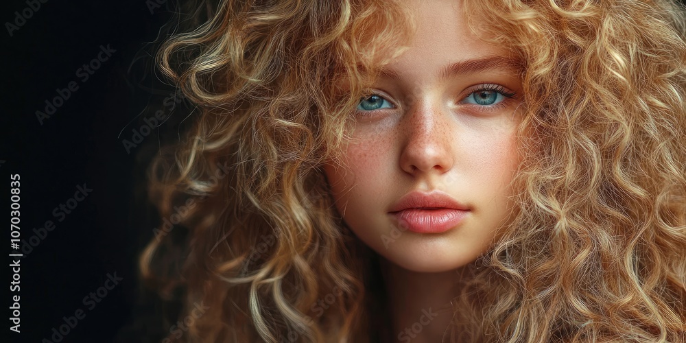 Portrait of a young, beautiful girl with curly blonde hair. Portrait of a young, beautiful girl with curly blonde hair.