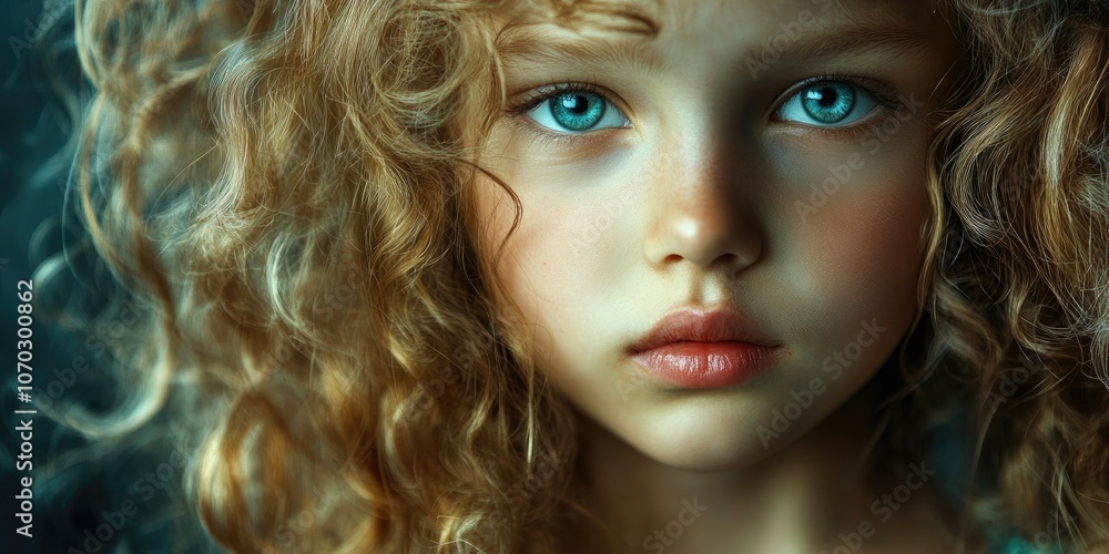 Portrait of a young, beautiful girl with curly blonde hair. Portrait of a young, beautiful girl with curly blonde hair.