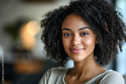 Close-up portrait of a beautiful African American woman with curly hair, Generative AI