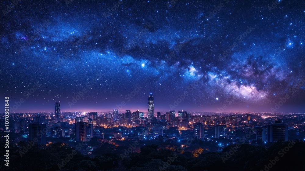 Cityscape Under Milky Way