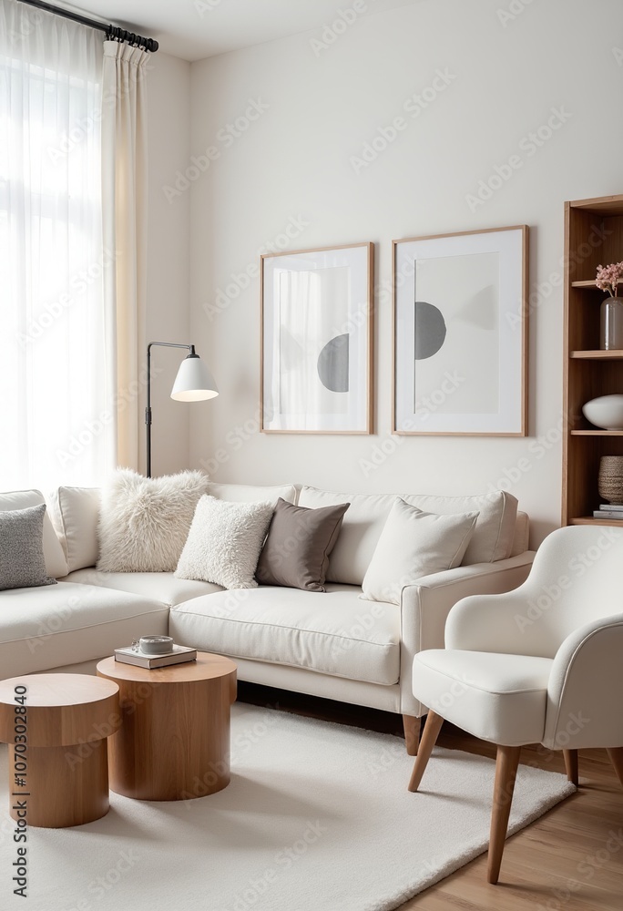 Modern Minimalist Living Room: A Chic Retreat with White Sofa, Plush Pillows, and Abstract Art for a Cozy Atmosphere
Modern Minimalist Living Room: A Chic Retreat with White Sofa, Plush Pillows, and Abstract Art for a Cozy Atmosphere