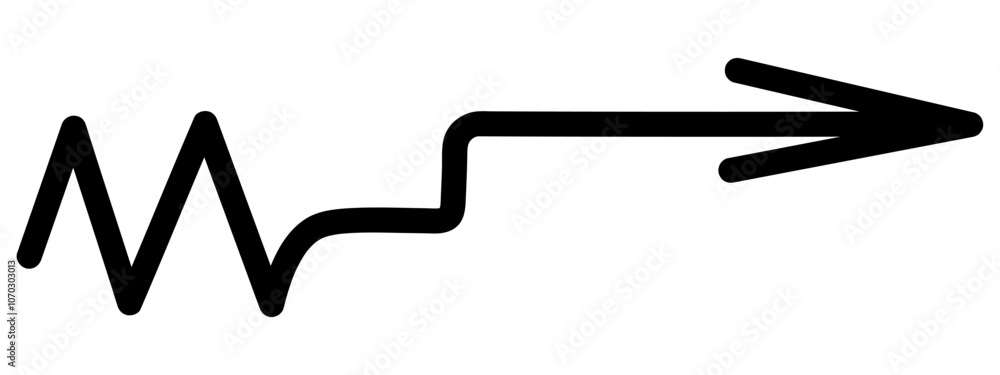 Arrow. Sketch. Black zigzag arrow pointing right. Hand drawn sign. Vector illustration. Outline on isolated white background. Doodle style. Idea for web design. Arrow. Sketch. Black zigzag arrow pointing right. Hand drawn sign. Vector illustration. Outline on isolated white background. Doodle style. Idea for web design.
