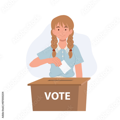 woman participating in democracy by casting vote into election box at polling booth