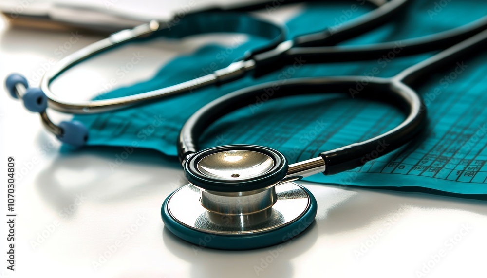 Medical Stethoscope, Financial Report, Health Care Statistics, Online Medicine Education.