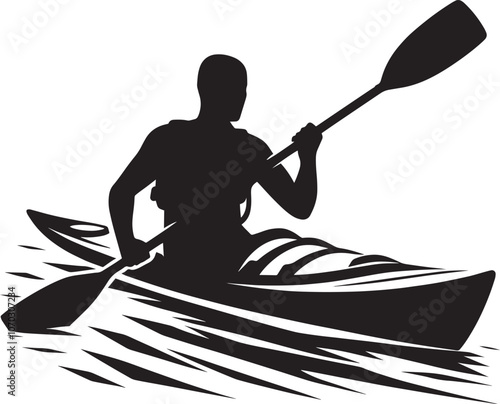 Kayaking silhouette vector illustration isolated on a white background