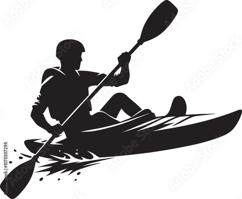 Kayaking silhouette vector illustration isolated on a white background