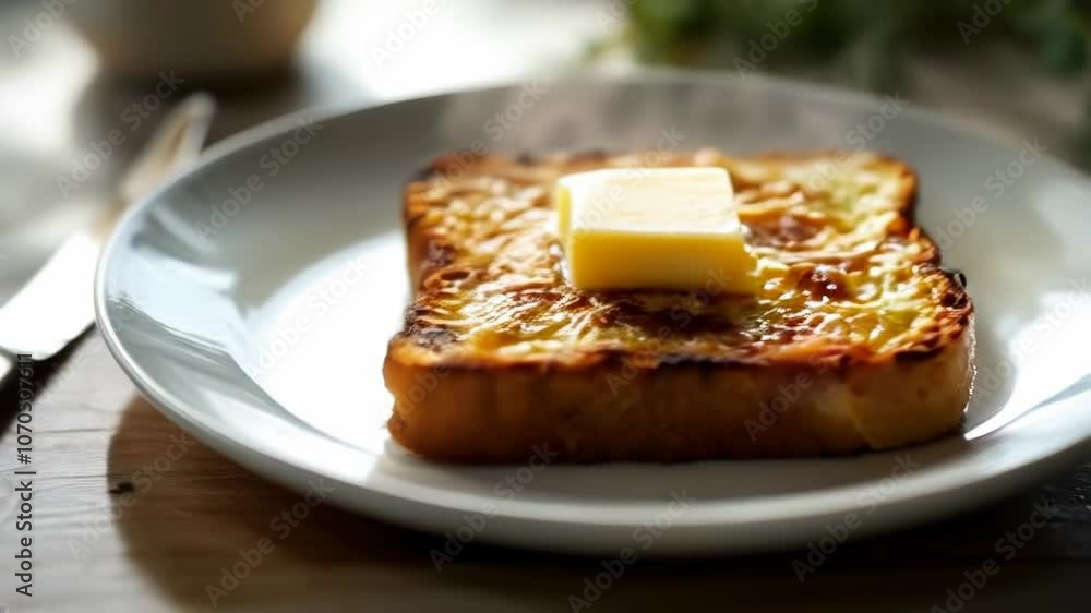 Butter melted on bread, rotating view Butter melted on bread, rotating view