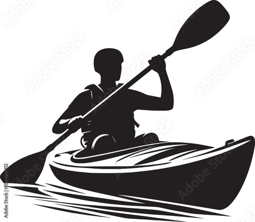 Kayaking silhouette vector illustration isolated on a white background